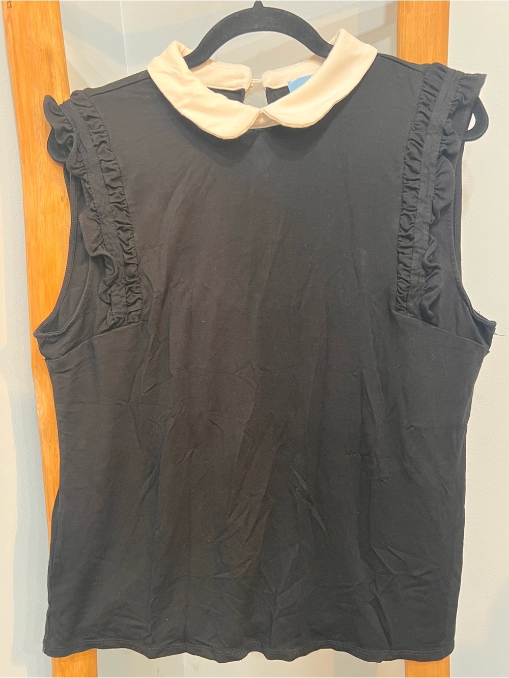CeCe Black Sleeveless Top with White Peter Pan Collar